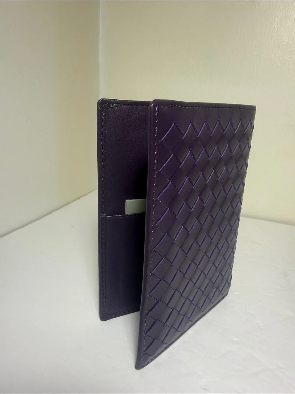 Woven Leather Passport Wallet for Men - Deep Purple